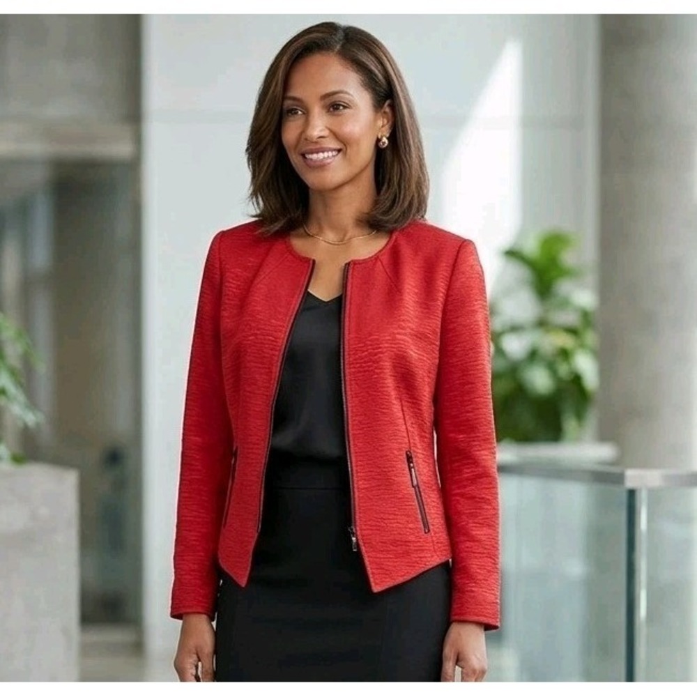 Mary Kay TwinHill Vibrant High Class Red Structured Blazer Power Chic Elegant M